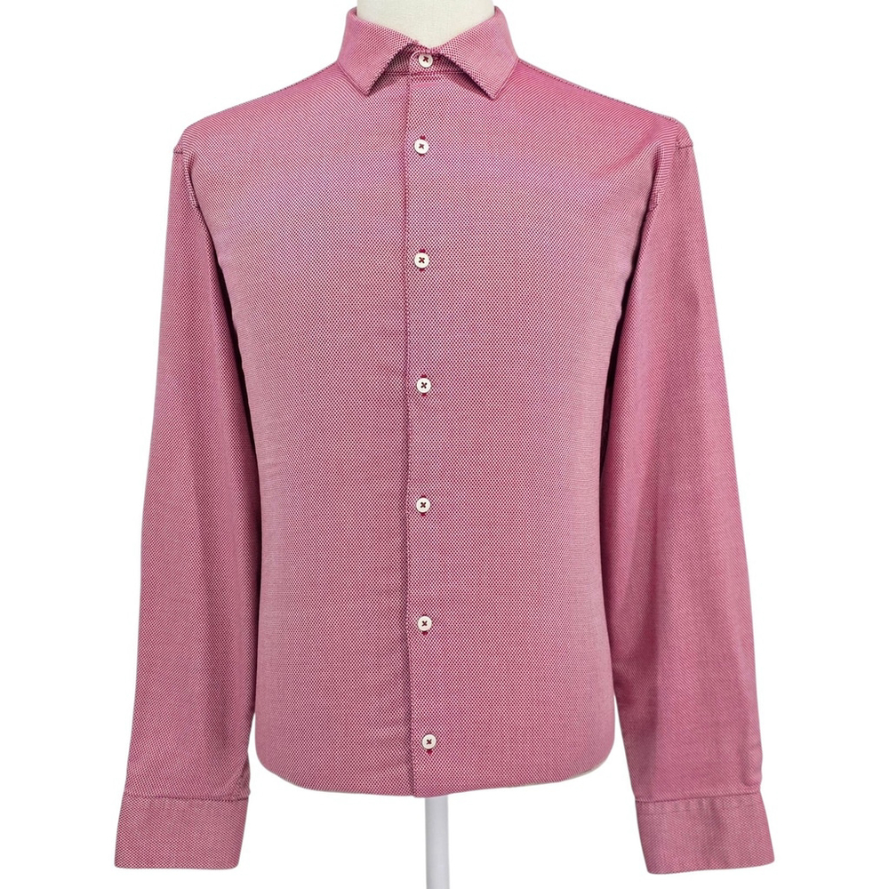 Quiet Luxury Original Penguin Button Down Shirt Men L Pink Micro Pattern